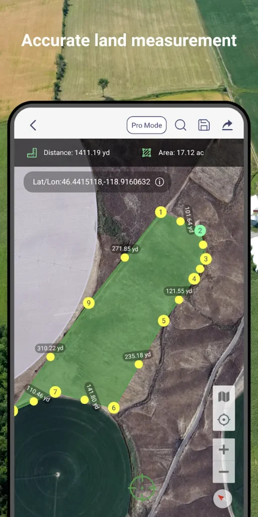 GPS field measure app showing land area calculation