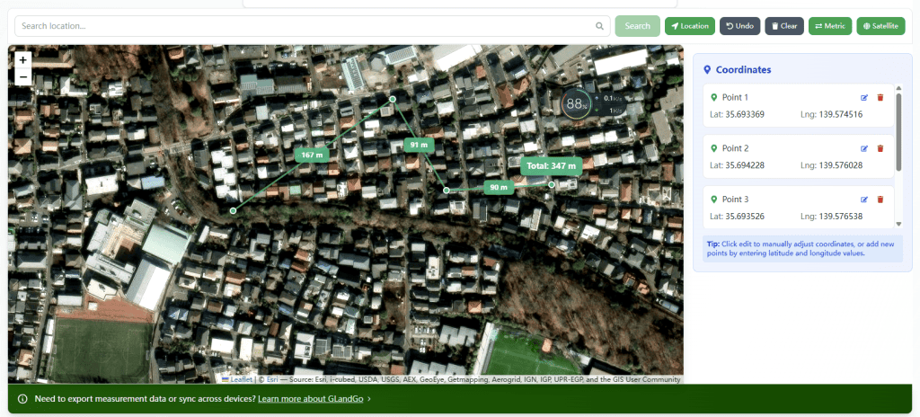 GLandNav Measure App